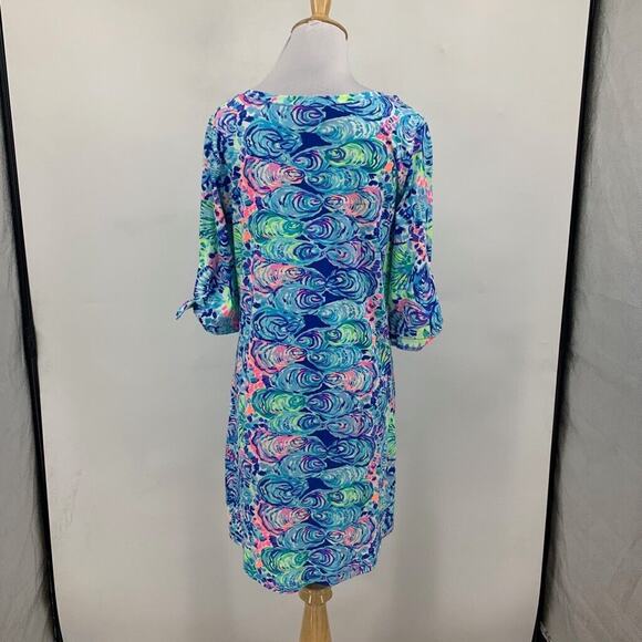 Lilly Pulitzer Dress Womens Small Blue Multi Ocean Preston Tie Half Sleeves - Picture 6 of 16